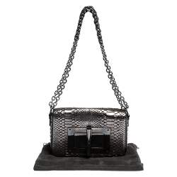 Pre Owned Tom Ford Metallic Silver Python Small Chain Natalia Shoulder Bag