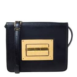 Pre Owned Tom Ford Black Leather Large Natalia Shoulder Bag