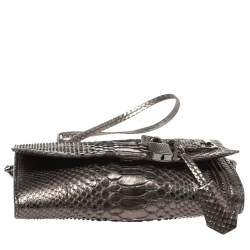 Pre Owned حقيبة كتف توم فورد "اليكس" سحابو قفل جلد ثعبان ميتاليك