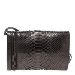 Pre Owned حقيبة كتف توم فورد "اليكس" سحابو قفل جلد ثعبان ميتاليك