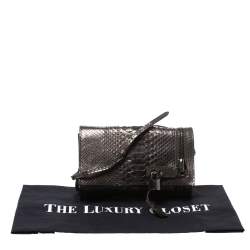 Pre Owned حقيبة كتف توم فورد "اليكس" سحابو قفل جلد ثعبان ميتاليك