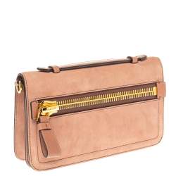 Pre Owned Tom Ford Nude Pink Suede Zip Detail Flap Clutch Bag