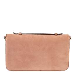 Pre Owned Tom Ford Nude Pink Suede Zip Detail Flap Clutch Bag