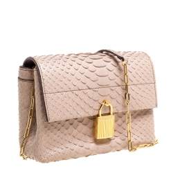 Tom Ford Blush Nude Beige Python Padlock Flap Chain Crossbody Bag