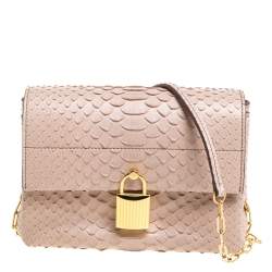Tom Ford Blush Nude Beige Python Padlock Flap Chain Crossbody Bag