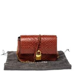 Tom Ford Brown Python Small Leonica Padlock Shoulder Bag