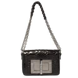 مملوكة مسبقًا Tom Ford Dark Brown Python Natalia Shoulder Bag