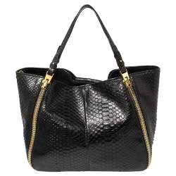 Pre Owned Tom Ford Black Python Medium Sedgwick Zip Tote