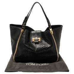 Pre Owned Tom Ford Black Python Medium Sedgwick Zip Tote