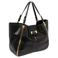 Pre Owned Tom Ford Black Python Medium Sedgwick Zip Tote