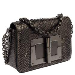 Tom Ford Metallic Silver Python Medium Natalia Chain Shoulder Bag