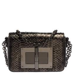 Tom Ford Metallic Silver Python Medium Natalia Chain Shoulder Bag