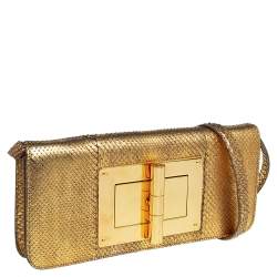 Tom Ford Metallic Gold Python Natalia Convertible Clutch