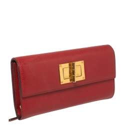 Pre Owned Tom Ford Red Leather Turnlock Natalia Continental Wallet