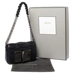 Pre Owned Tom Ford Black Pleated Leather Medium Natalia Chain Shoulder Bag