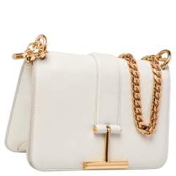 مملوكة مسبقًا حقيبة كتف توم فورد تارا جلد أبيض ذات سلسلة