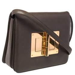 Pre Owned Tom Ford Dark Beige Leather Large Natalia Shoulder Bag