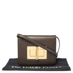 Pre Owned Tom Ford Dark Beige Leather Large Natalia Shoulder Bag
