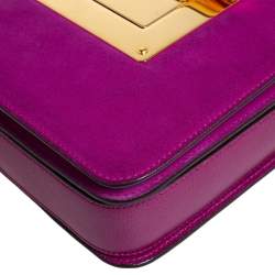 Pre Owned Tom Ford Purple Suede and Leather Large Natalia Shoulder Bag
