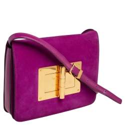 Pre Owned Tom Ford Purple Suede and Leather Large Natalia Shoulder Bag