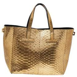Pre Owned Tom Ford Metallic Gold Python Mini T Tote