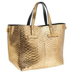 Pre Owned Tom Ford Metallic Gold Python Mini T Tote