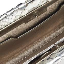 Tom Ford Metallic Silver Python Leather Frame Chain Clutch