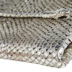 Tom Ford Metallic Silver Python Leather Frame Chain Clutch