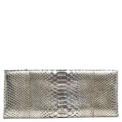 Tom Ford Metallic Silver Python Leather Frame Chain Clutch