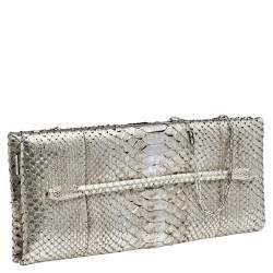 Tom Ford Metallic Silver Python Leather Frame Chain Clutch