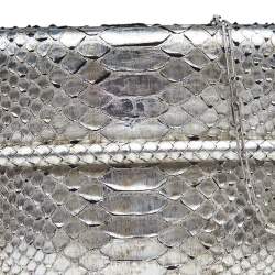 Tom Ford Metallic Silver Python Leather Frame Chain Clutch