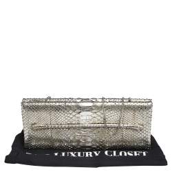 Tom Ford Metallic Silver Python Leather Frame Chain Clutch