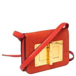 Pre Owned حقيبة كتف توم فورد ناتاليا جلد ونوبوك برتقالي صغيرة