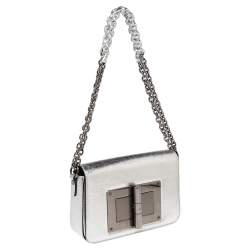 Pre Owned Tom Ford Metallic Silver Crackled Leather Natalia Shoulder Bag