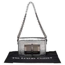 Pre Owned Tom Ford Metallic Silver Crackled Leather Natalia Shoulder Bag