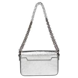 Pre Owned Tom Ford Metallic Silver Crackled Leather Natalia Shoulder Bag