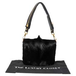 Pre Owned Tom Ford Black Pony Hair and Leather Flap Zipper Strap Shoulder Bag