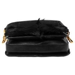 Pre Owned Tom Ford Black Pony Hair and Leather Flap Zipper Strap Shoulder Bag