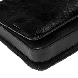 Pre Owned Tom Ford Black Pony Hair and Leather Flap Zipper Strap Shoulder Bag