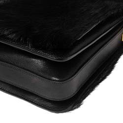 Pre Owned Tom Ford Black Pony Hair and Leather Flap Zipper Strap Shoulder Bag