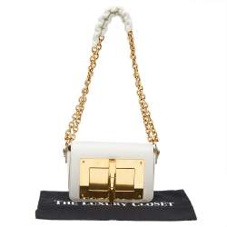 Pre Owned Tom Ford White Leather Small Natalia Chain Shoulder Bag