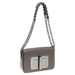 Pre Owned Tom Ford Grey Leather Small Chain Natalia Shoulder Bag