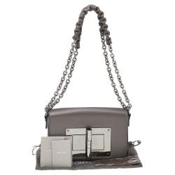 Pre Owned Tom Ford Grey Leather Small Chain Natalia Shoulder Bag