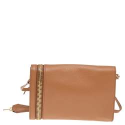 Pre Owned Tom Ford Brown Leather Alix Zip and Padlock Crossbody Bag