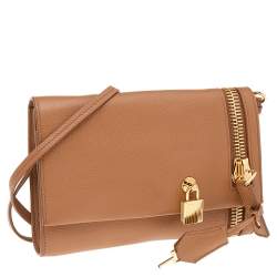 Pre Owned Tom Ford Brown Leather Alix Zip and Padlock Crossbody Bag