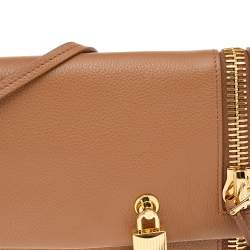 Pre Owned Tom Ford Brown Leather Alix Zip and Padlock Crossbody Bag