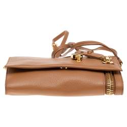 Pre Owned Tom Ford Brown Leather Alix Zip and Padlock Crossbody Bag