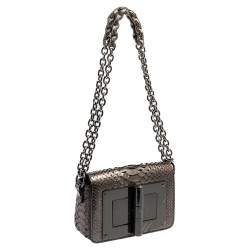 Pre Owned Tom Ford Metallic Olive Green Python Mini Natalia Crossbody Bag