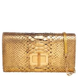 Tom Ford Gold Python Leather Natalia Wallet On Chain