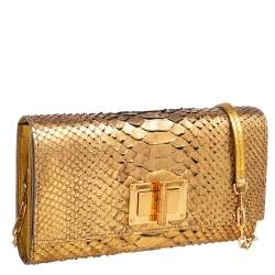 Tom Ford Gold Python Leather Natalia Wallet On Chain